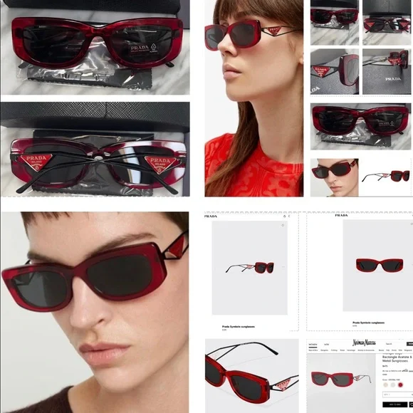 PRADA ULTRA COOL RED FRAMES &METAL ARMS THAT FEATURE THE SIGNATURE TRIANGLE LOGO - Picture 7 of 16